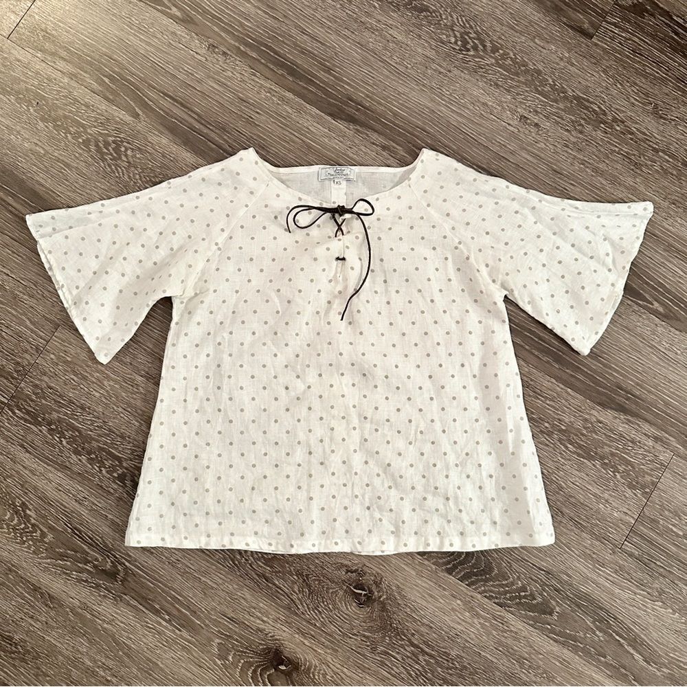Vlt’s by Valentina Polka Dot Linen Blouse